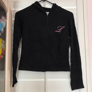 Bloom black sweater hoodie with L embroidery